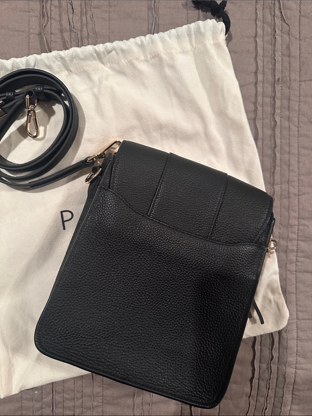 Pom Pom London Black Pebbled Leather Crossbody with Tassel Charm - Picture 4 of 5